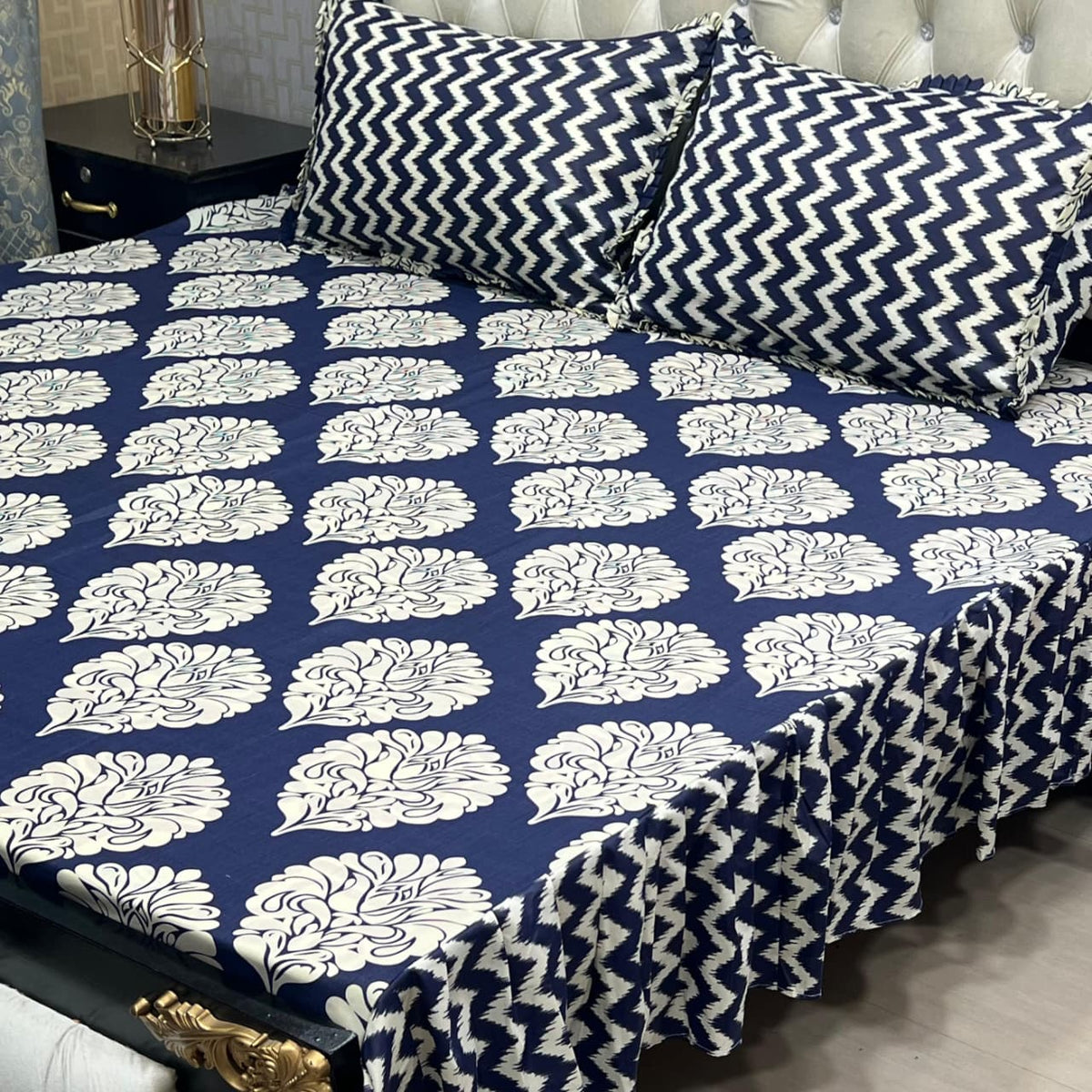 Cotton Frill 3pc Bedsheet Design-1012