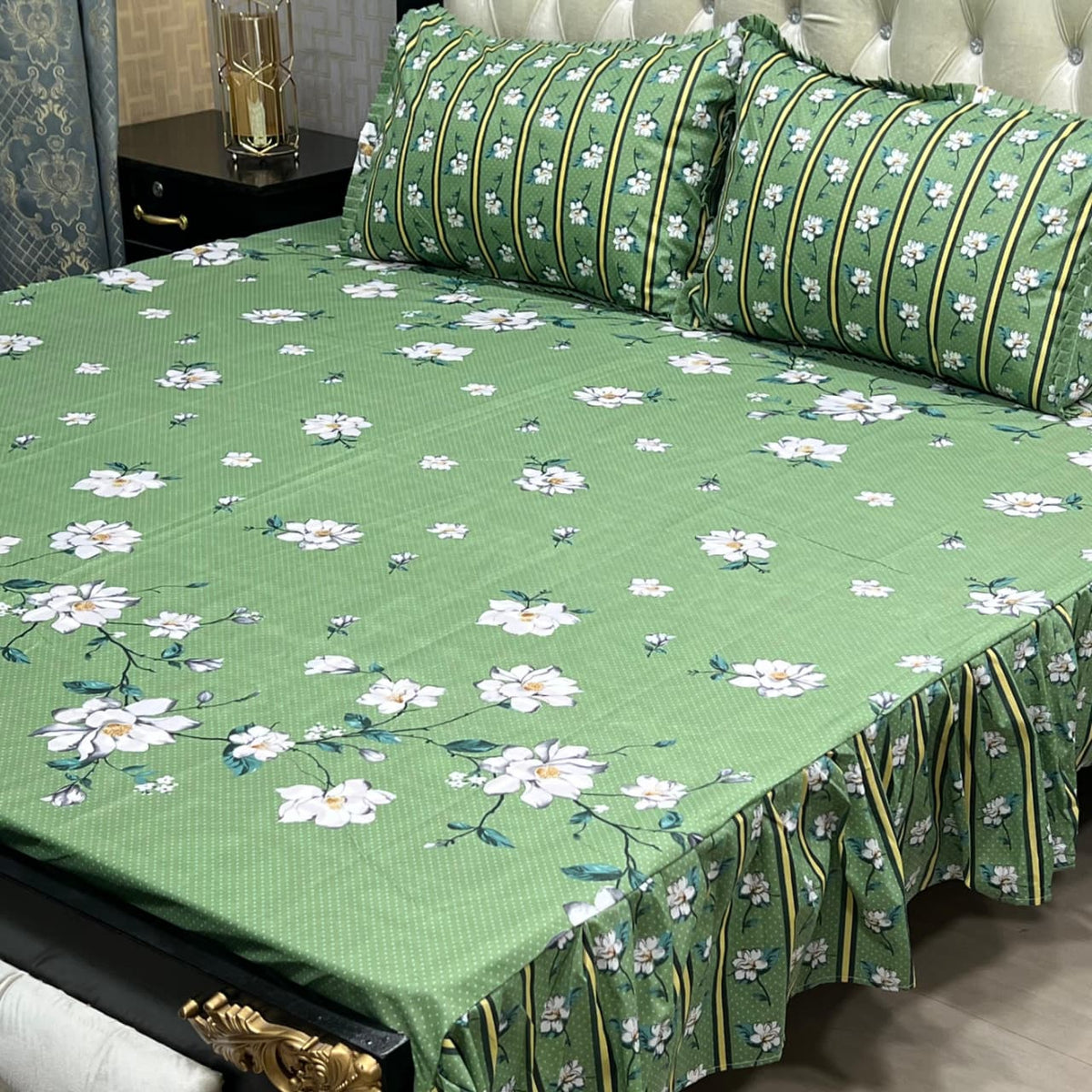 Cotton Frill 3pc Bedsheet Design-1013