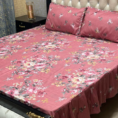 Cotton Frill 3pc Bedsheet Design-1018