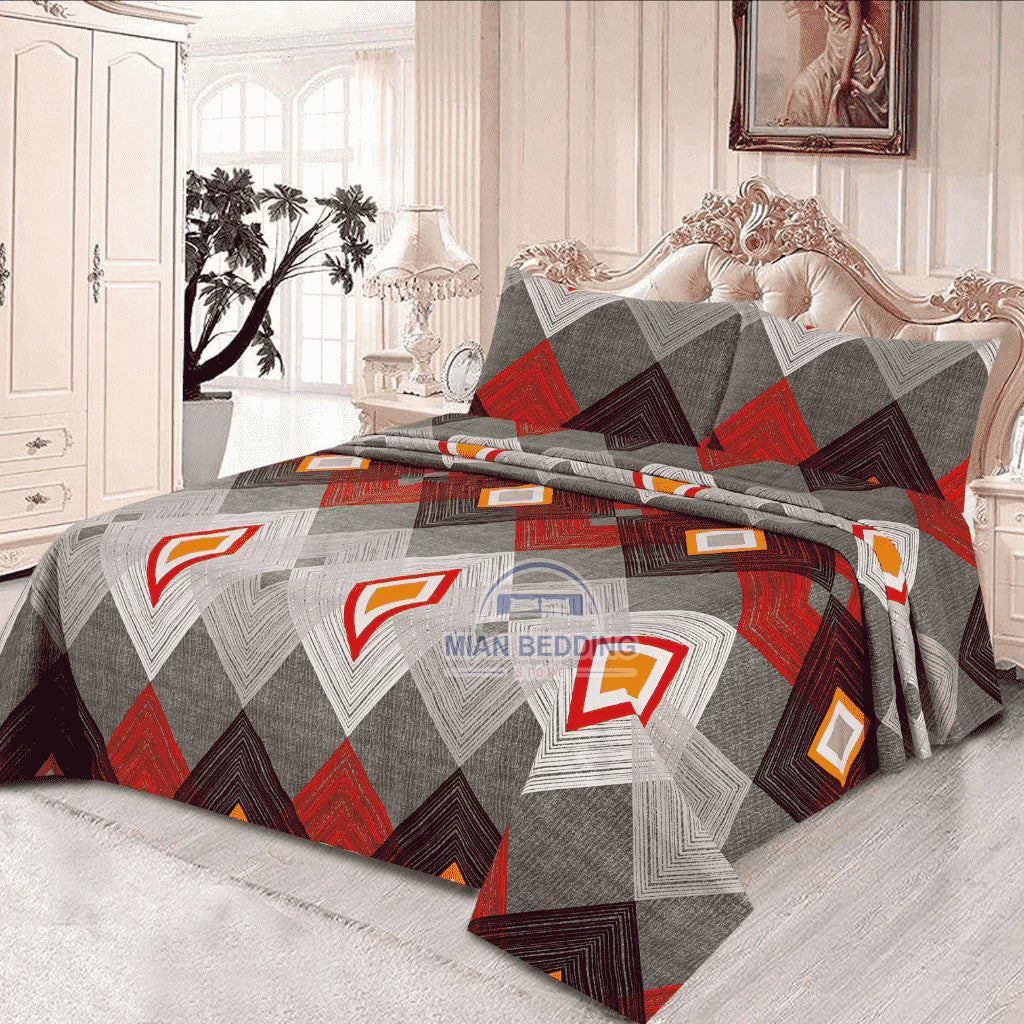 Crystal King Size Bed Sheet Set-3Pcs-Design-135