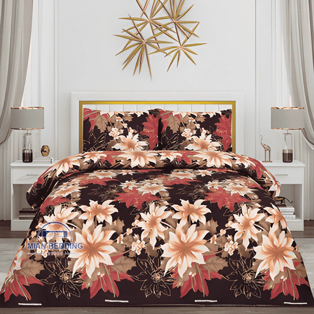 Crystal King Size Bed Sheet Set-3Pcs-Design-136