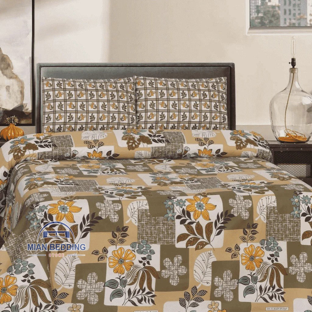 Crystal King Size Bed Sheet Set-3Pcs-Design-138