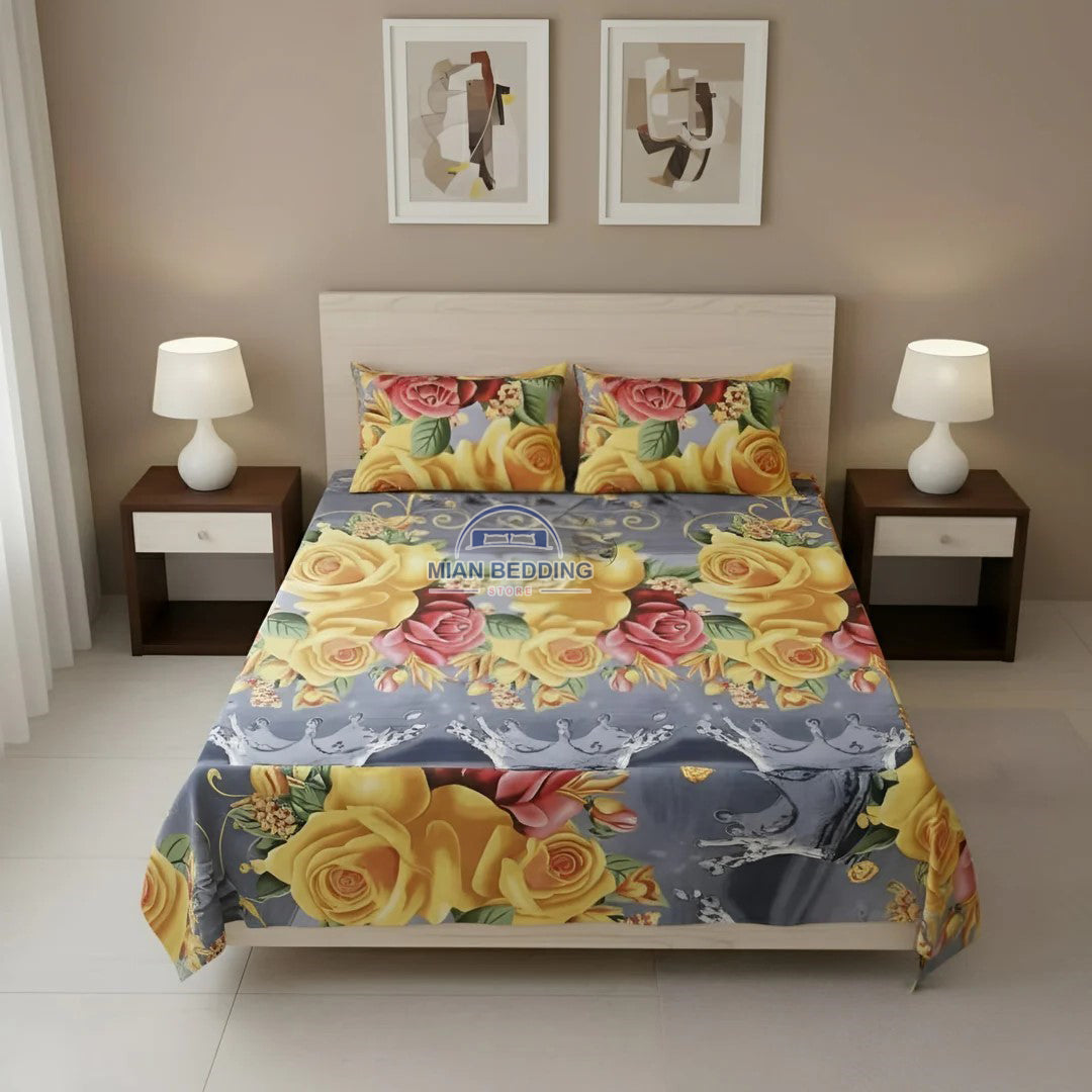 Crystal King Size Bed Sheet Set-3Pcs-Design-127