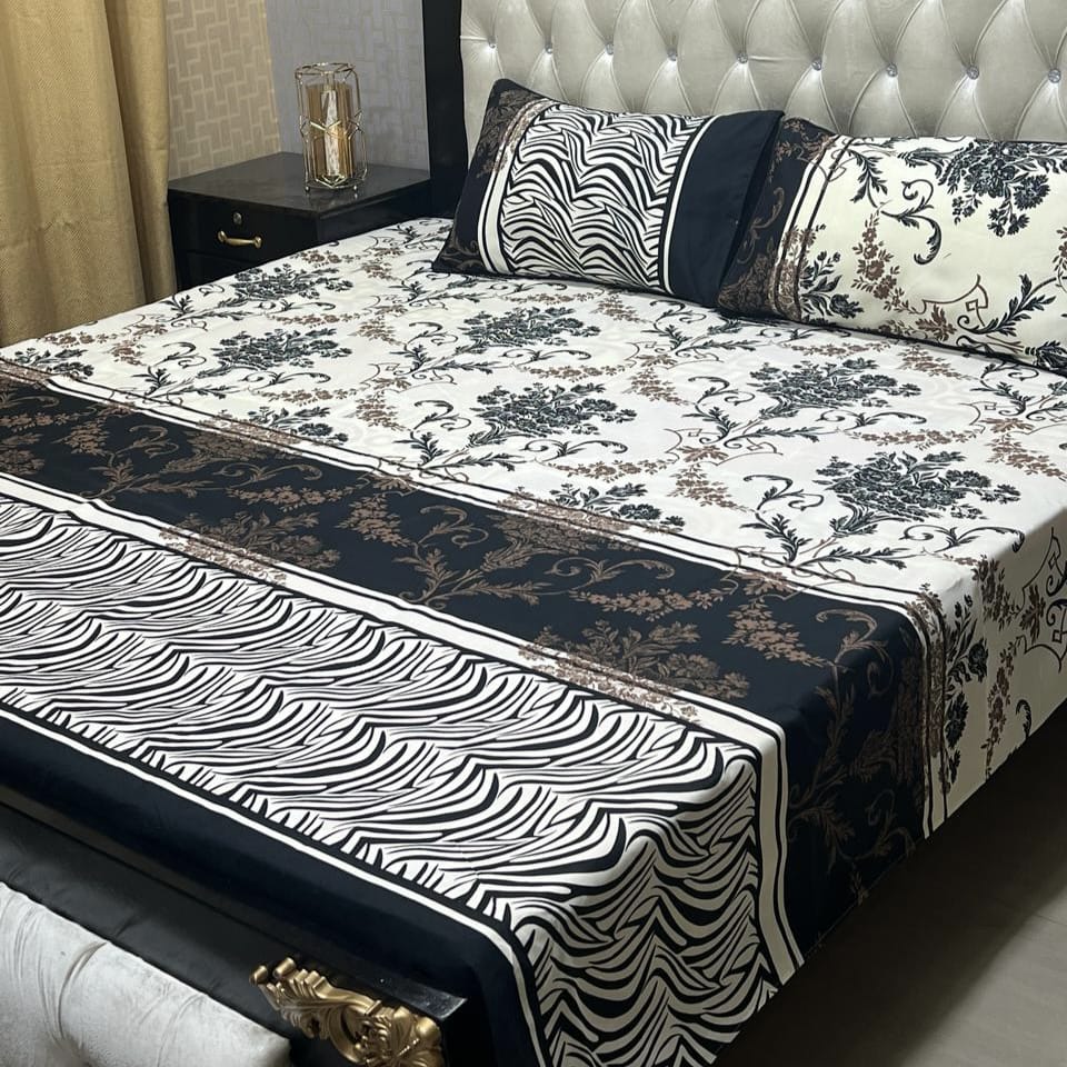 Crystal King Size Bed Sheet Set-3Pcs-Design-126