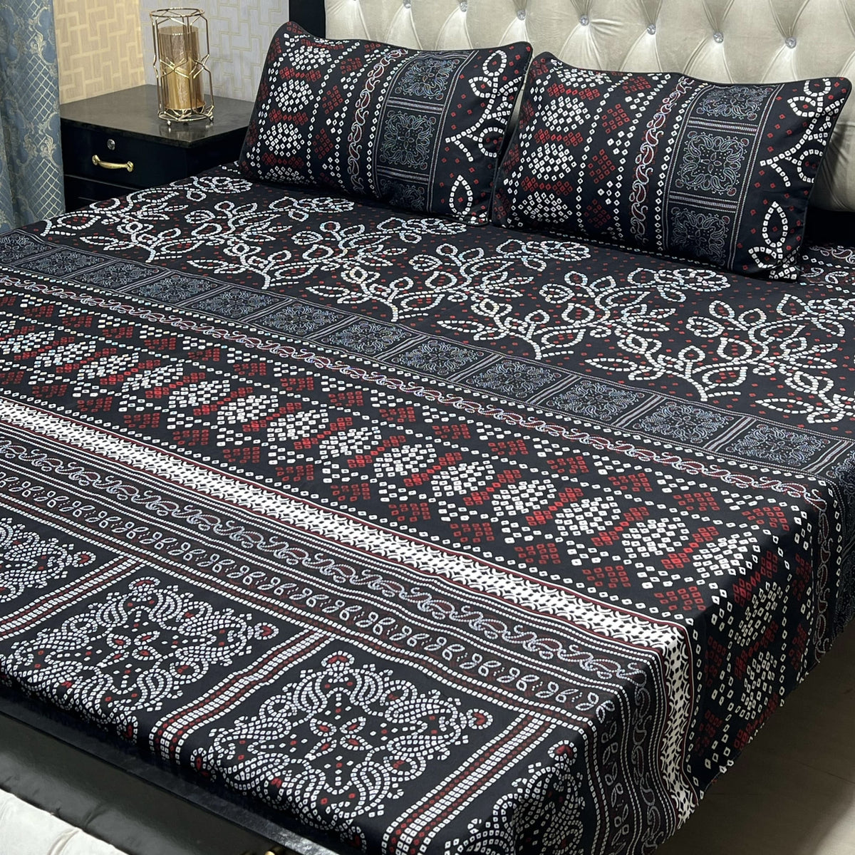 Crystal King Size Bed Sheet Set-3Pcs-Design-129