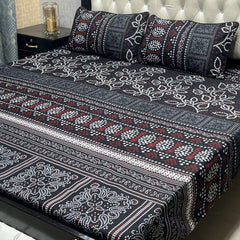 Crystal King Size Bed Sheet Set-3Pcs-Design-129
