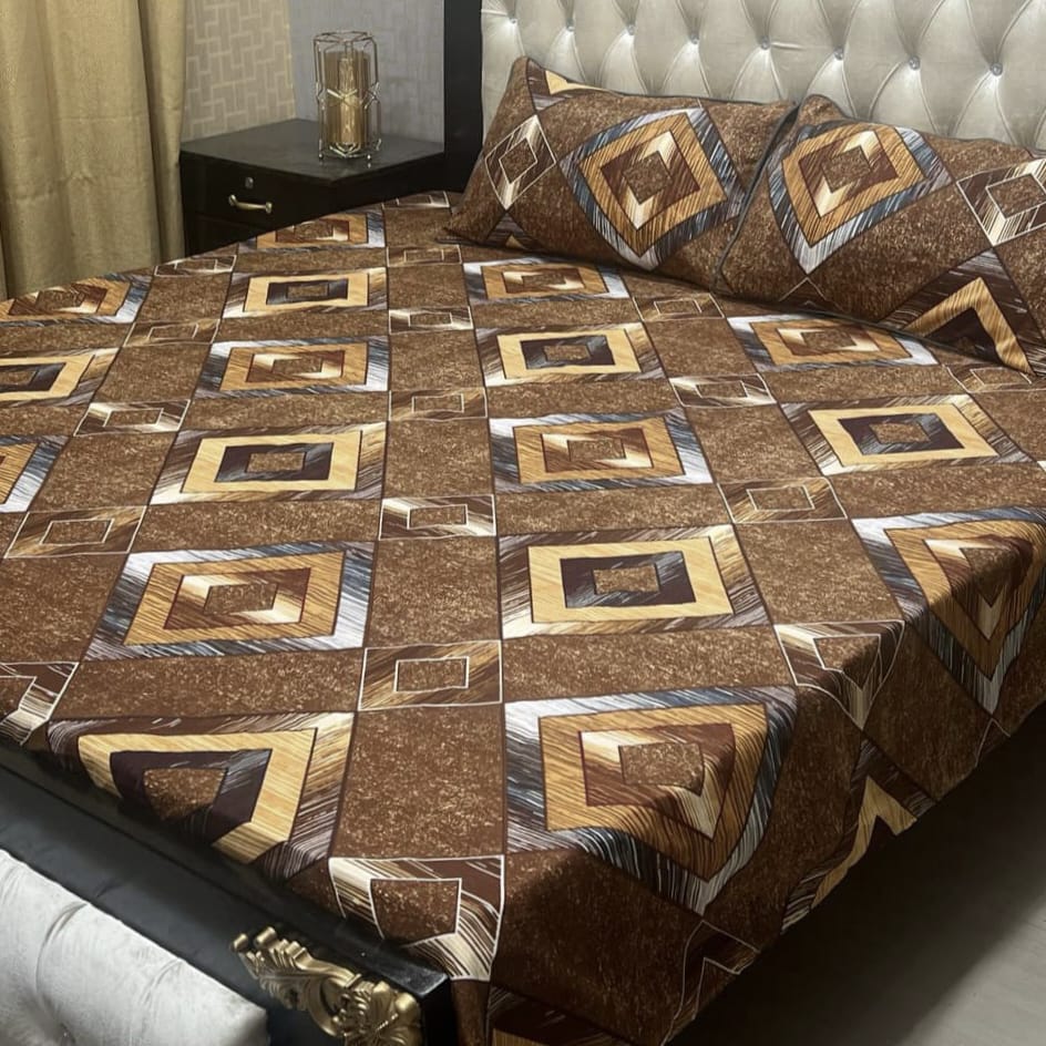 Crystal King Size Bed Sheet Set-3Pcs-Design-130