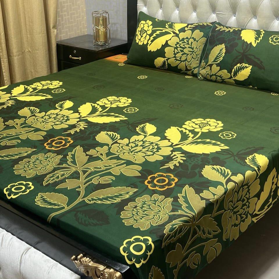Crystal King Size Bed Sheet Set-3Pcs-Design-136