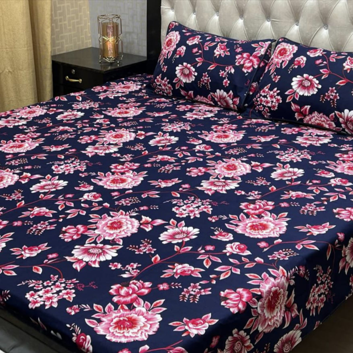 Crystal King Size Bed Sheet Set-3Pcs-Design-135