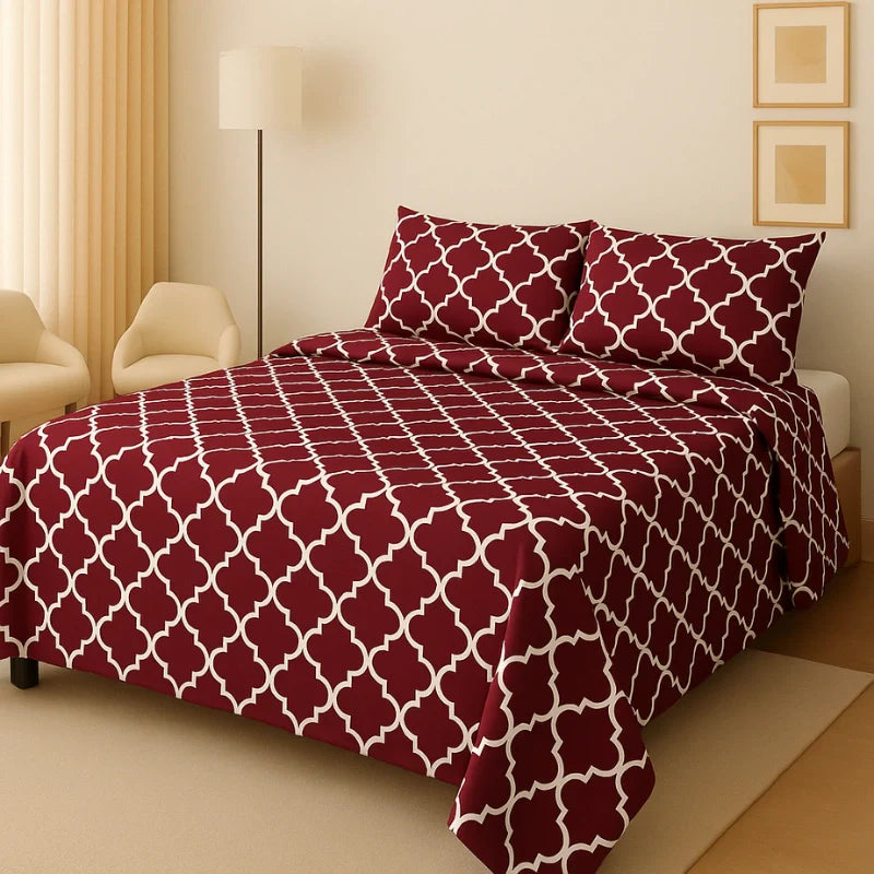 Crystal King Size Bed Sheet Set-3Pcs-Design-125