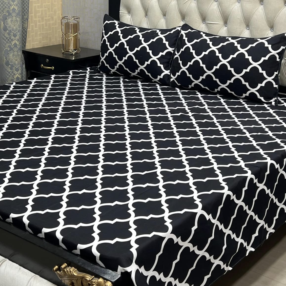 Crystal King Size Bed Sheet Set-3Pcs-Design-135