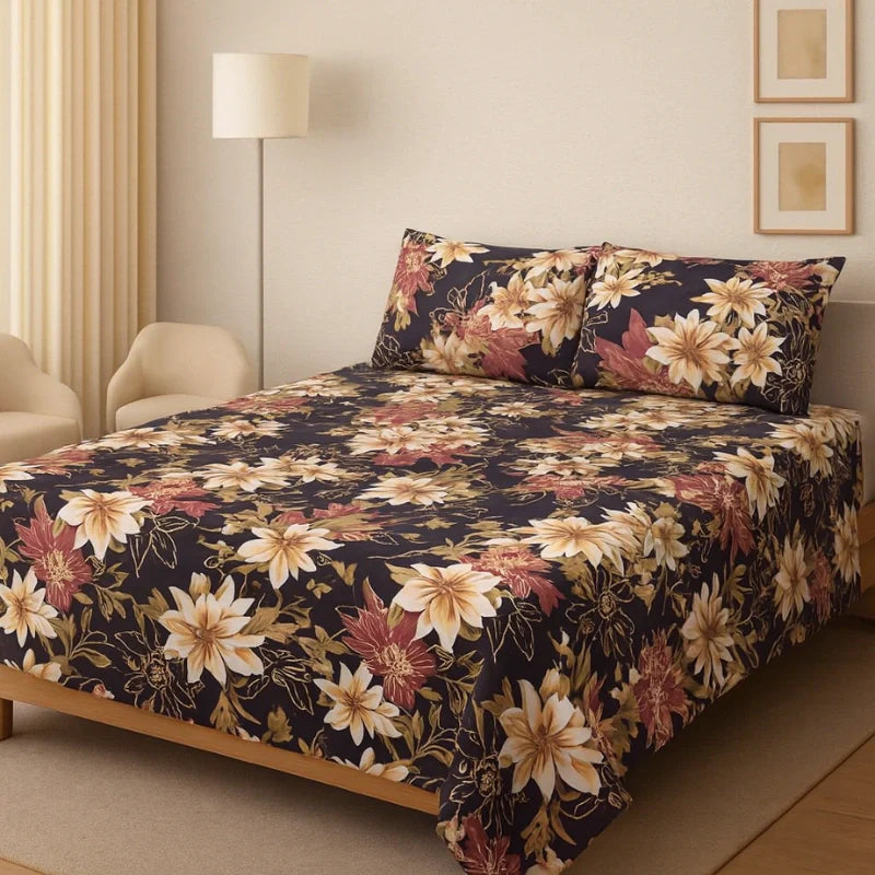 Crystal King Size Bed Sheet Set-3Pcs-Design-136