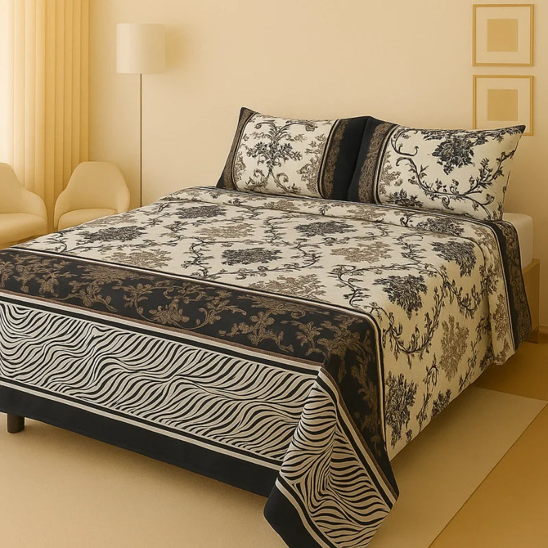 Crystal King Size Bed Sheet Set-3Pcs-Design-139