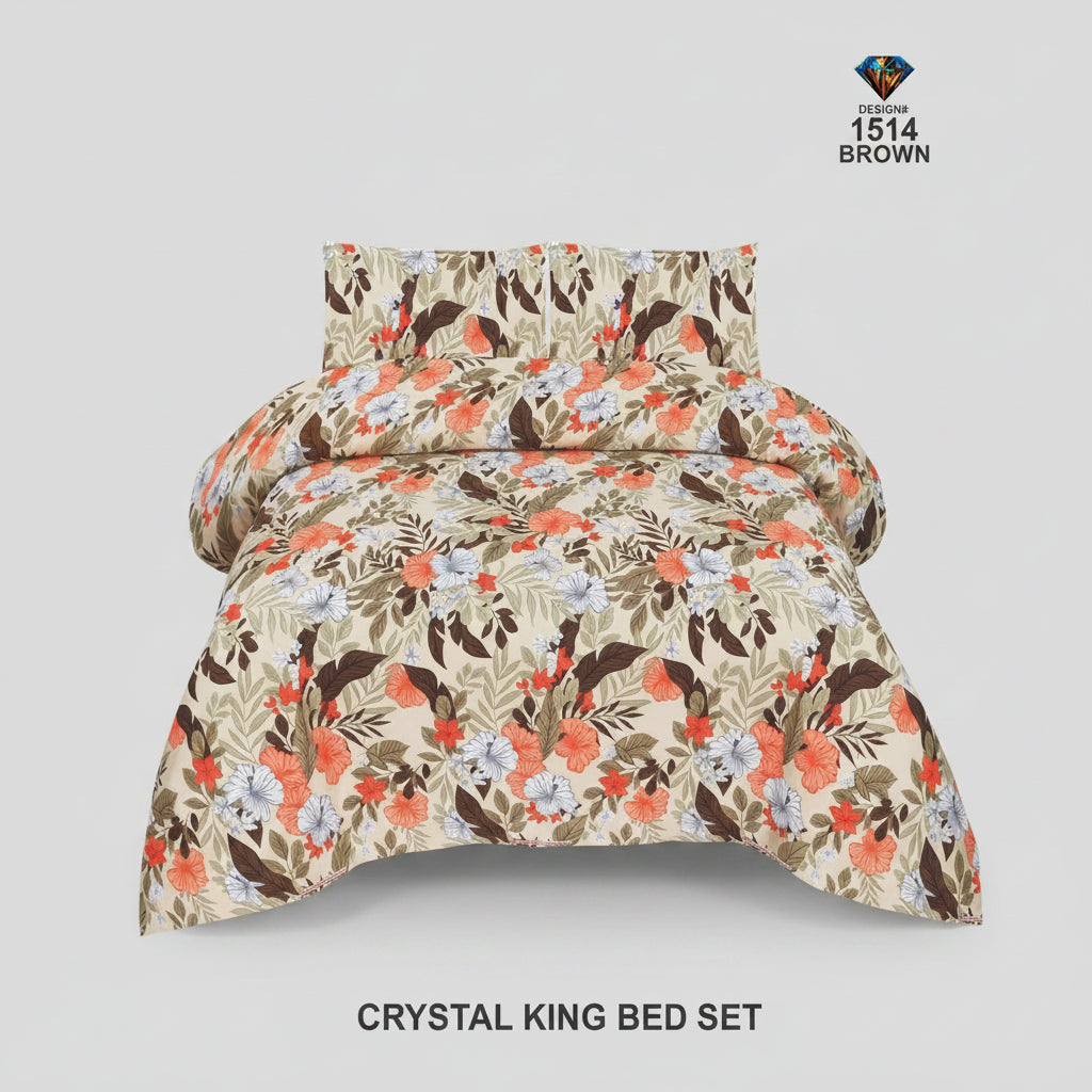 Crystal King Size Bed Sheet Set-3Pcs-Design-113