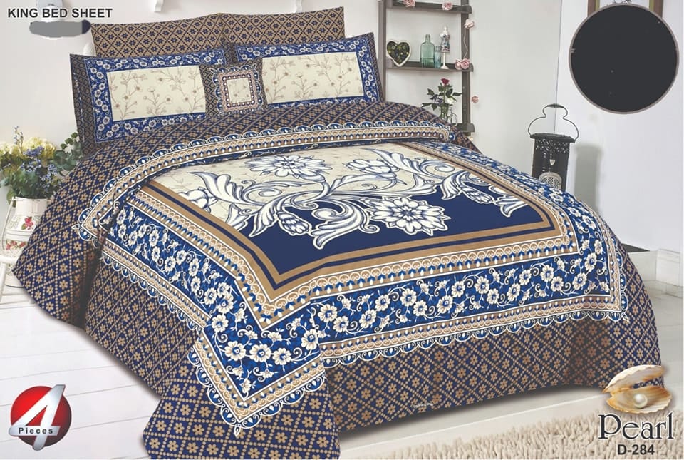 4Pcs Cotton Printed Bedsheet Set-Design-284