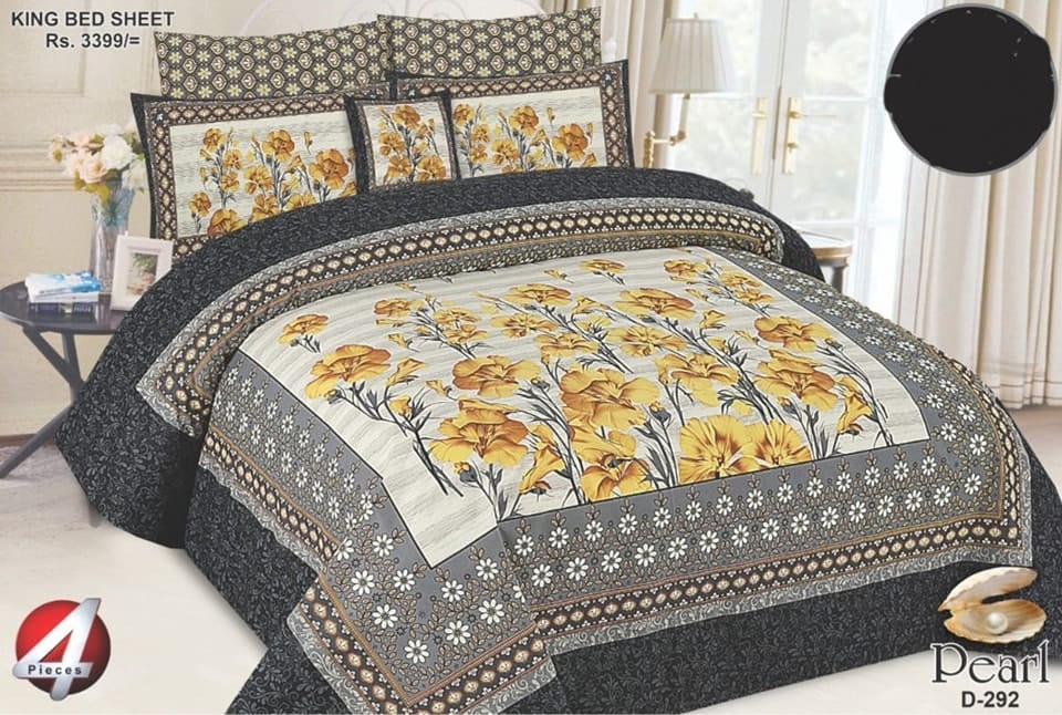 4Pcs Cotton Printed Bedsheet Set-Design-292