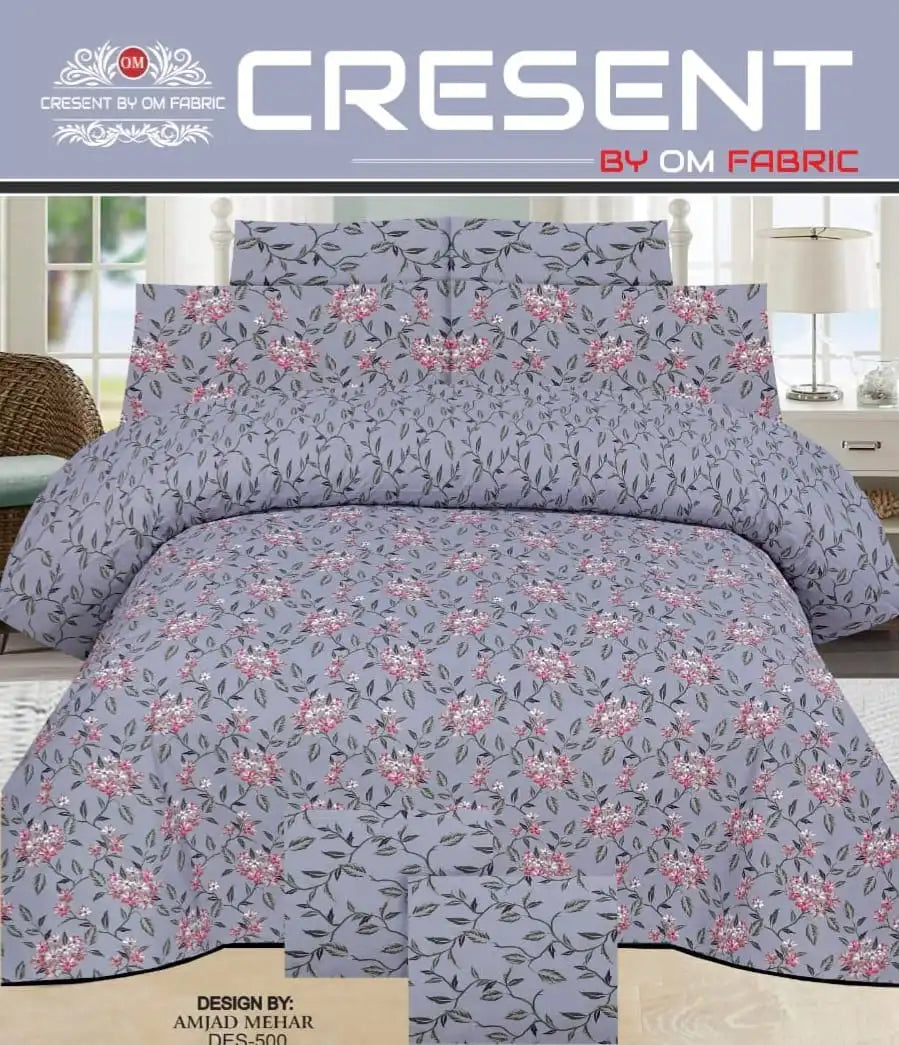 3 PCs Bed Sheet | Double Bed | King Size | Box Pack | Design-500