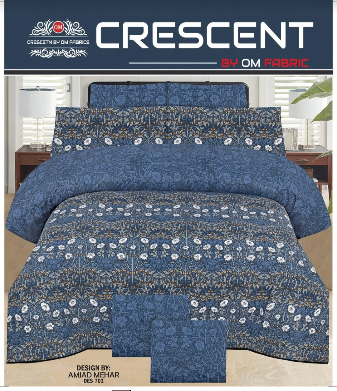 3 PCs Bed Sheet | Double Bed | King Size | Box Pack | Design-701
