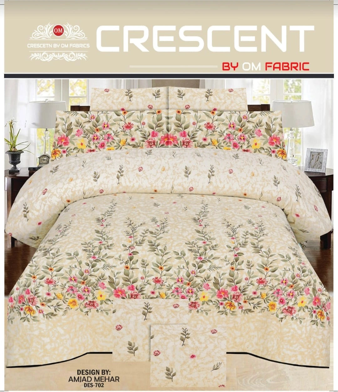 3 PCs Bed Sheet | Double Bed | King Size | Box Pack | Design-702