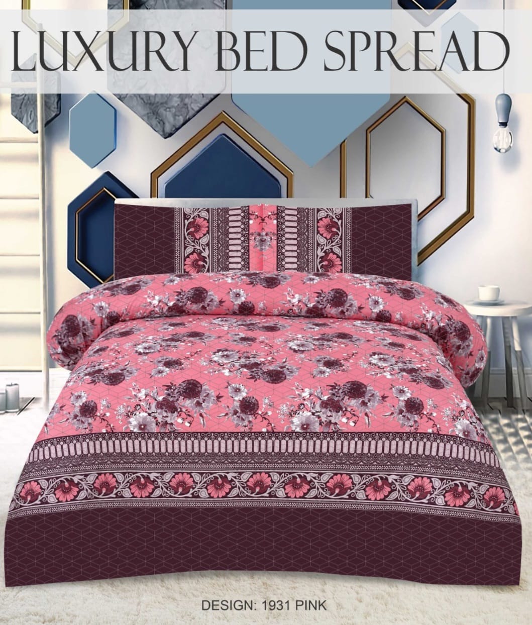 Quilted Bedspread Printed 3-Piece-PINK