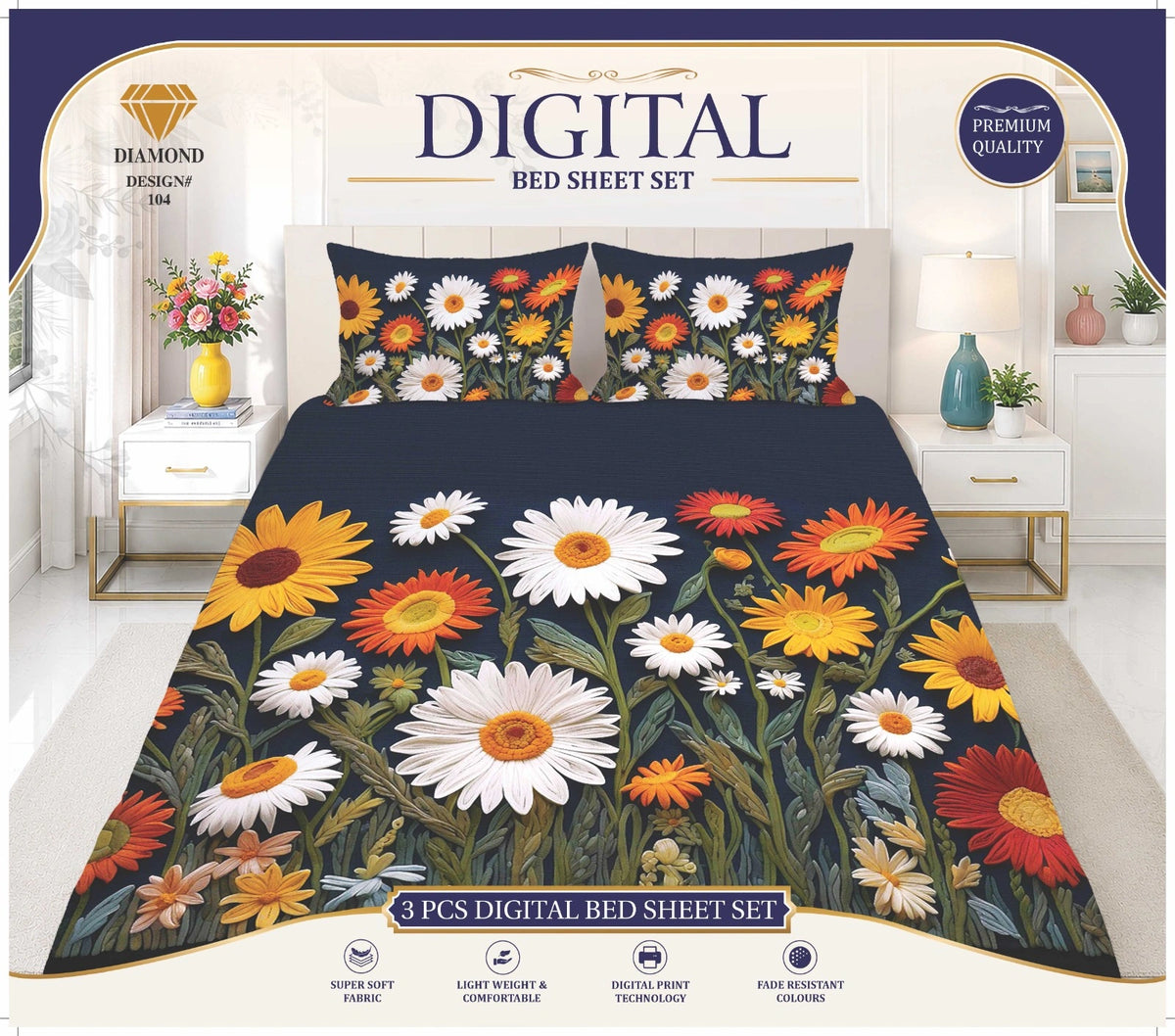 3 PCS DIGITAL BED SHEET SET