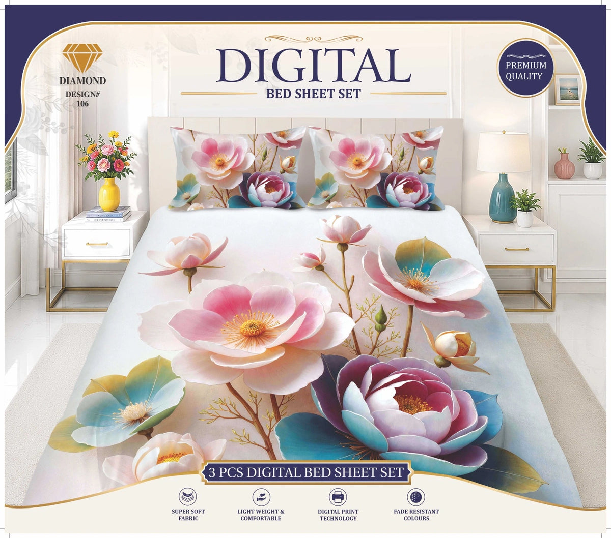 3 PCS DIGITAL BED SHEET SET