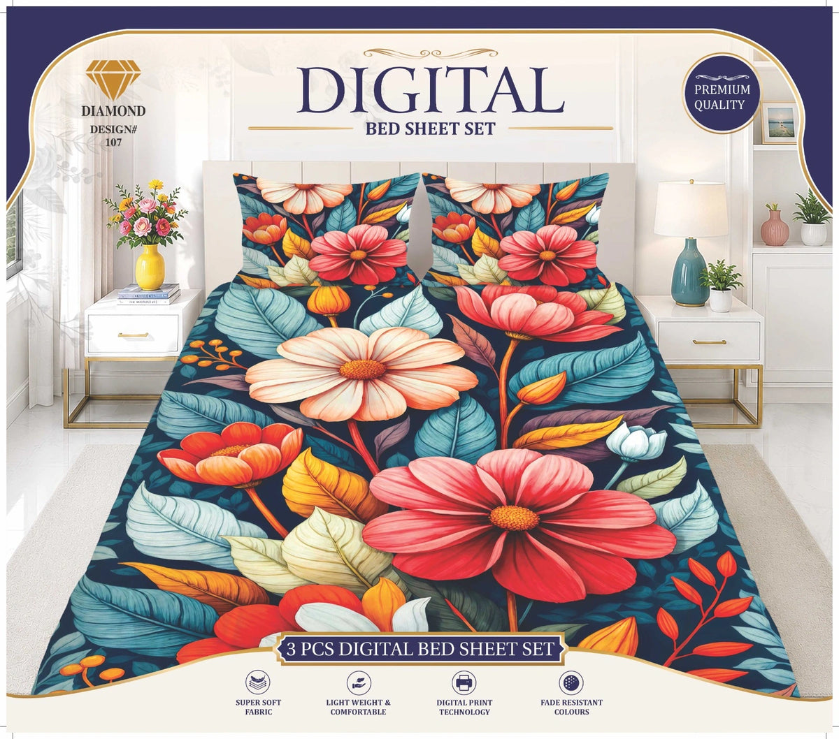 3 PCS DIGITAL BED SHEET SET