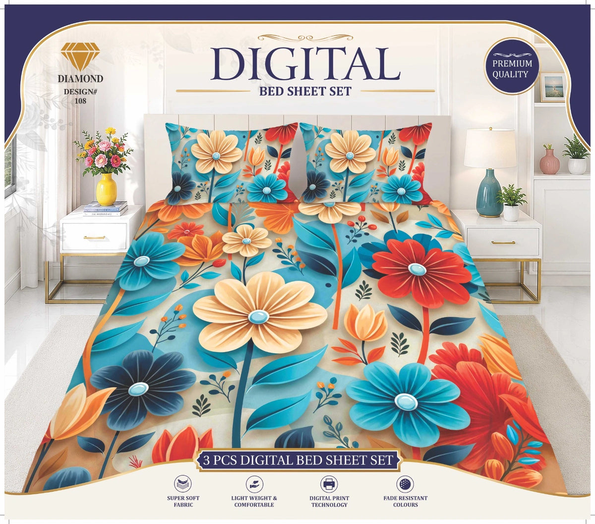 3 PCS DIGITAL BED SHEET SET