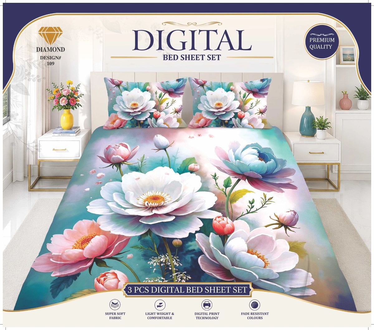 3 PCS DIGITAL BED SHEET SET
