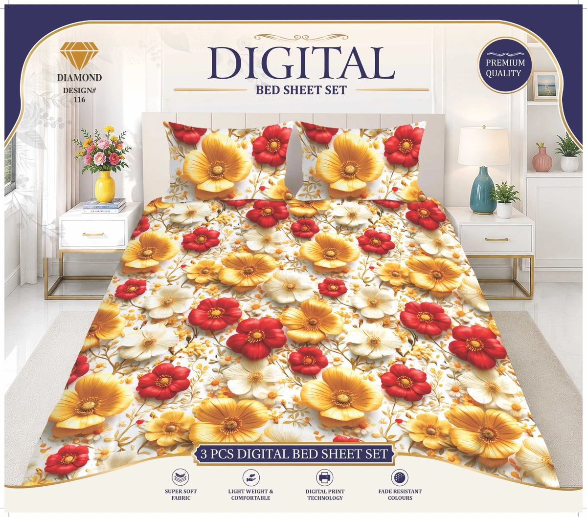 3 PCS DIGITAL BED SHEET SET