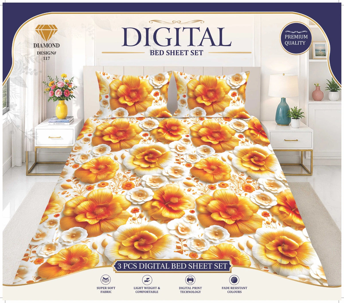 3 PCS DIGITAL BED SHEET SET