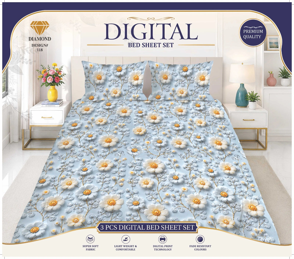 3 PCS DIGITAL BED SHEET SET