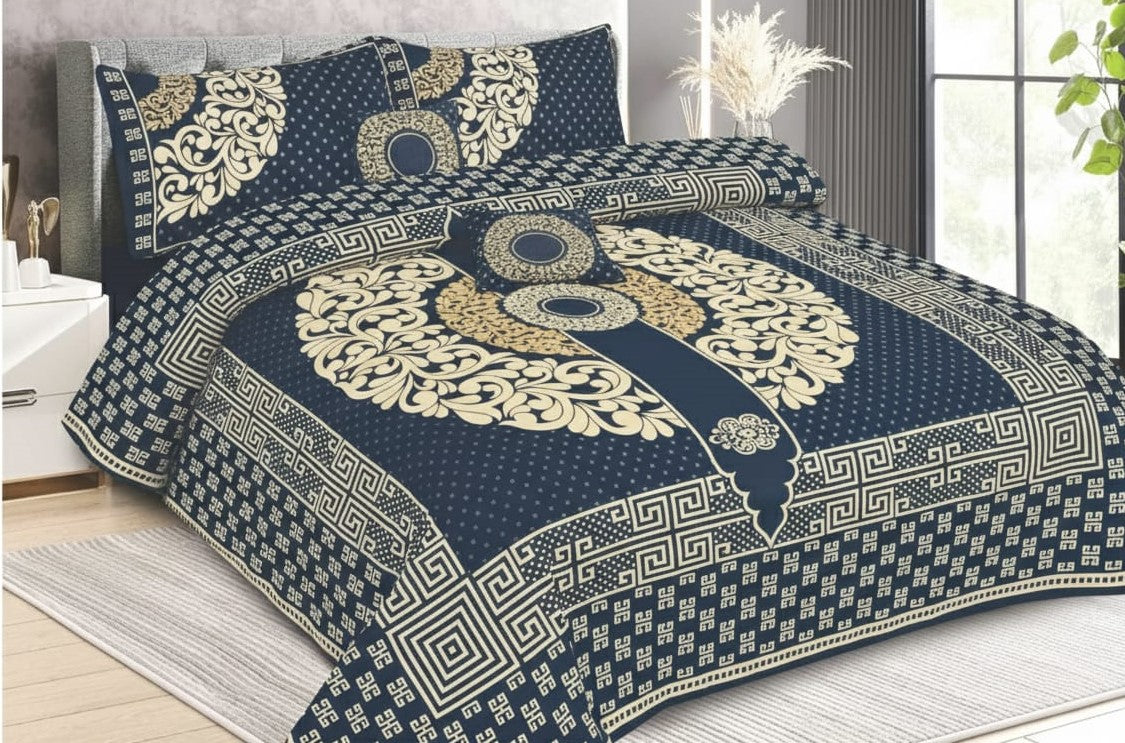 4Pcs Cotton Printed Bedsheet Set-Design-793
