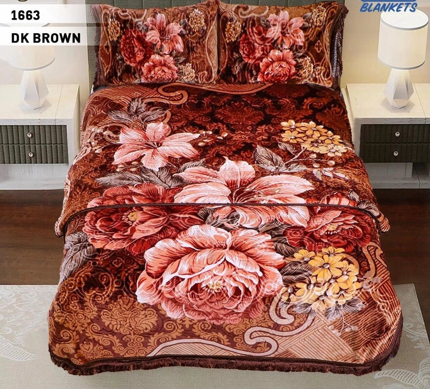 4pcs Embossed Bed Cover Set Double Bed-DK BROWN-1663