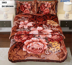 4pcs Embossed Bed Cover Set Double Bed-DK BROWN-1663