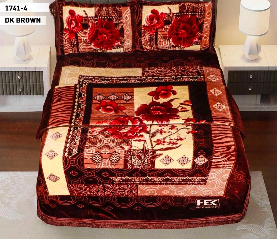 4pcs Embossed Bed Cover Set Double Bed-DK BROWN-1741