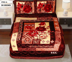 4pcs Embossed Bed Cover Set Double Bed-DK BROWN-1741
