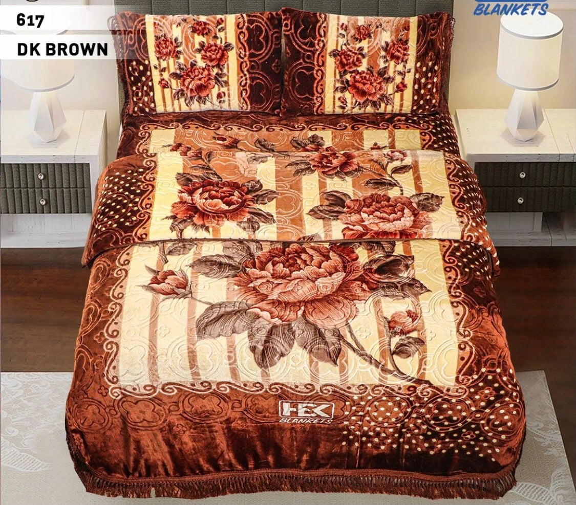 4pcs Embossed Bed Cover Set Double Bed-DK BROWN-617