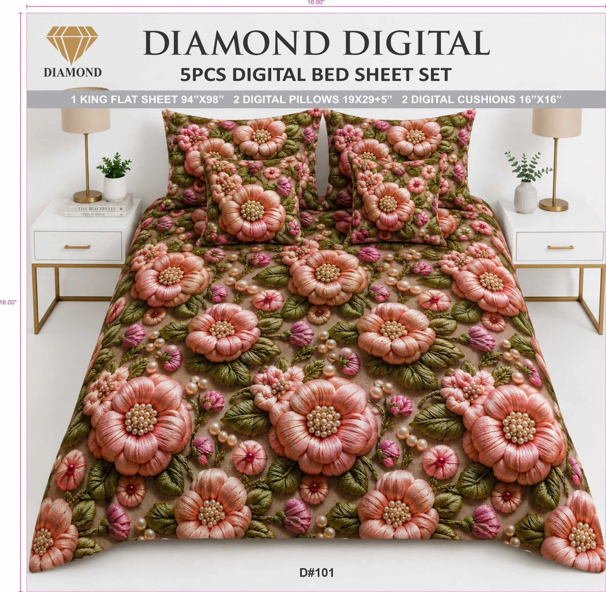 5 PCS DIGITAL BED SHEET SET