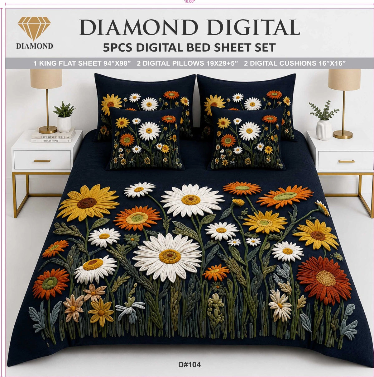 5 PCS DIGITAL BED SHEET SET