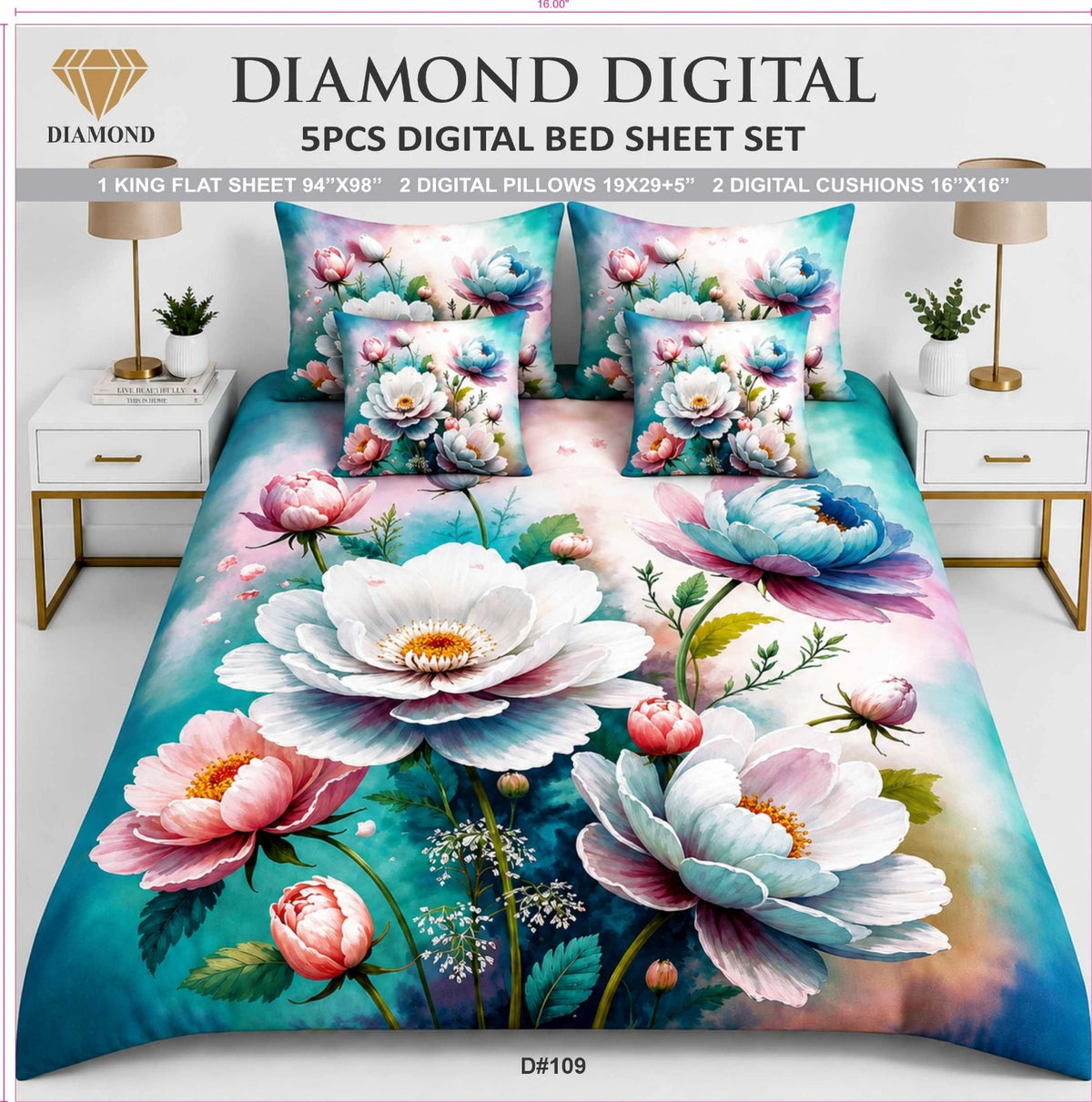 5 PCS DIGITAL BED SHEET SET