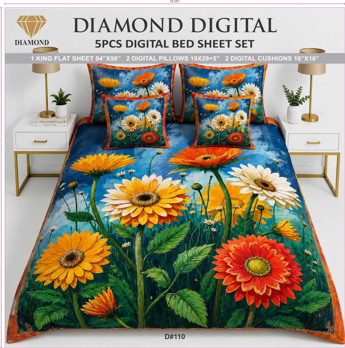 5 PCS DIGITAL BED SHEET SET