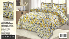 Quilted Fancy Frilled BedSpread Set-3Pcs-Design-1599