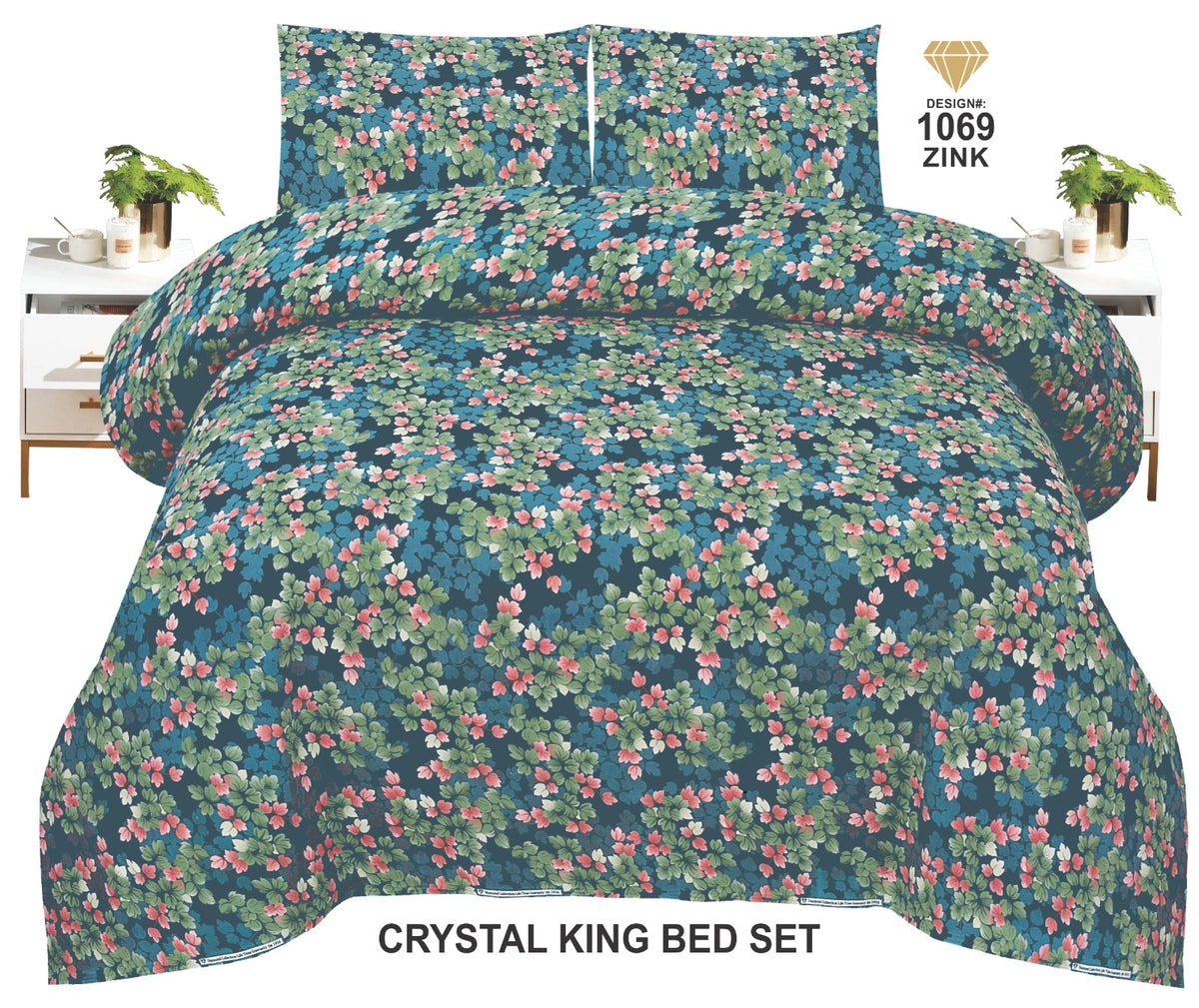 Crystal King Size Bed Sheet Set-3Pcs-Design-113