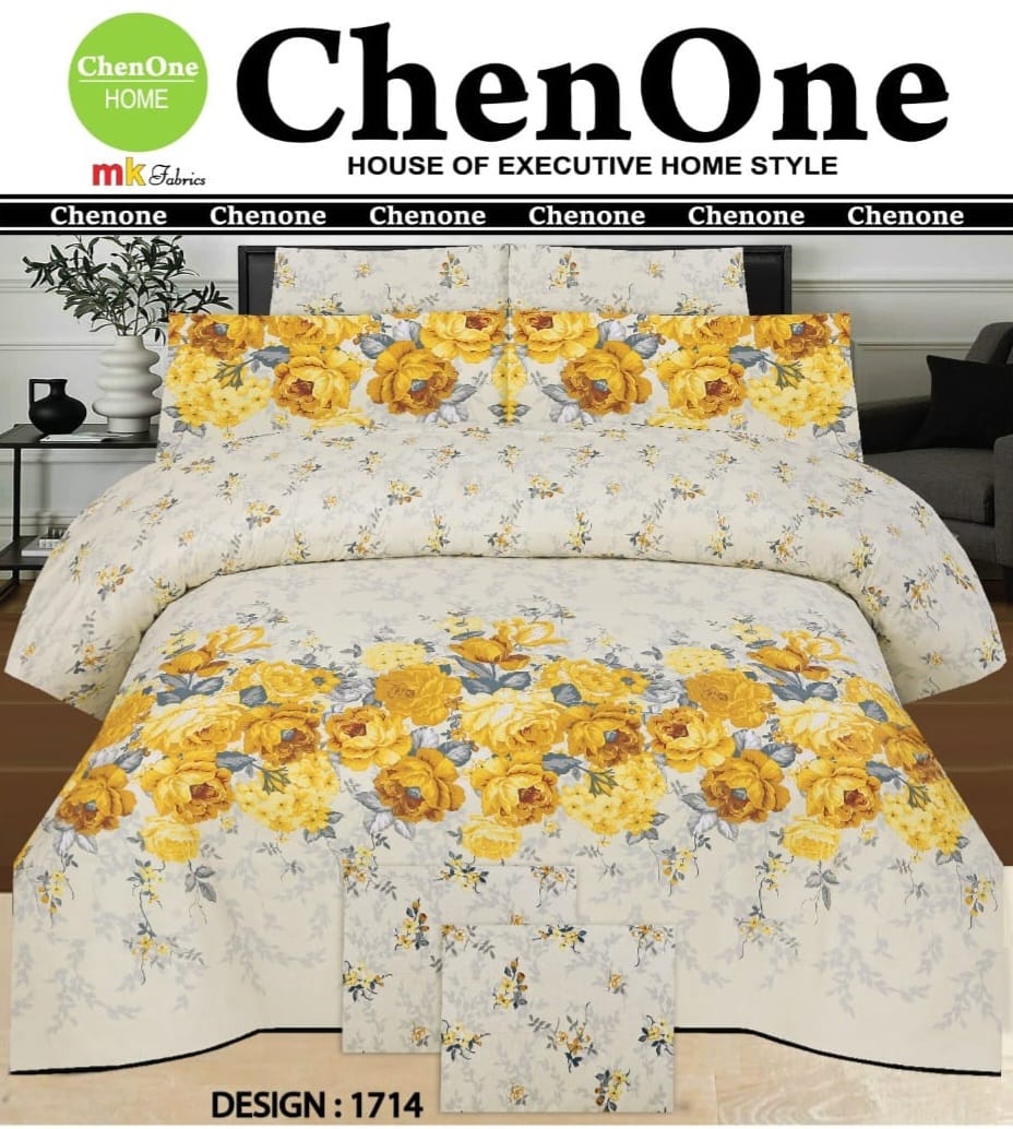3 PCs Bed Sheet | Double Bed | King Size | Box Pack | Design-1714