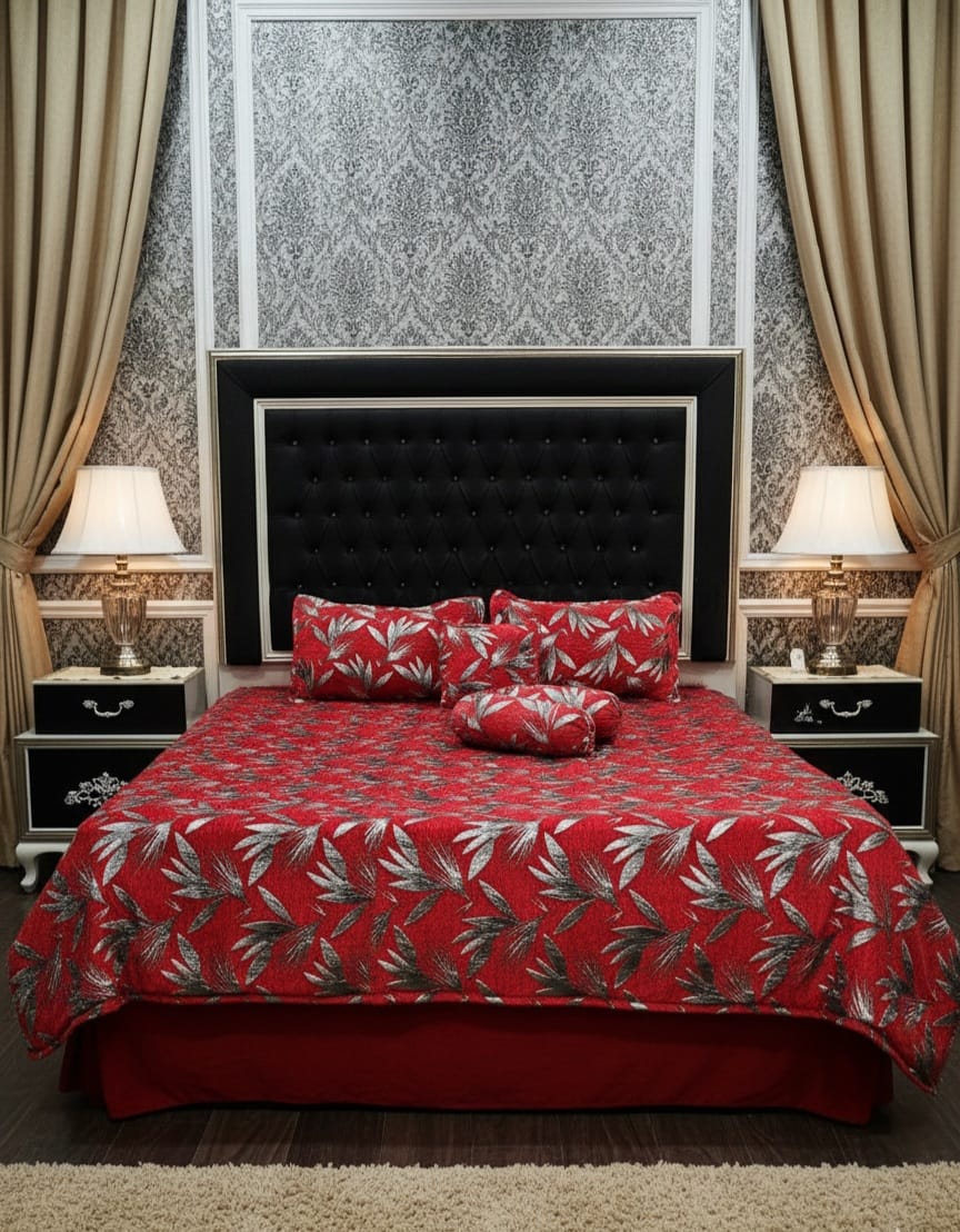 10 PCS Fancy Bridal Set (Jacquard Velvet)-Maroon