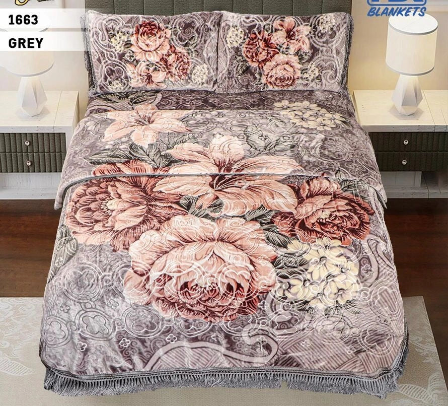 4pcs Embossed Bed Cover Set Double Bed-GREY-1663