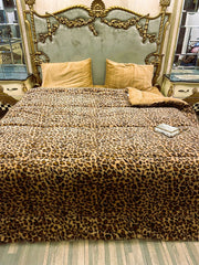 Premium 4-Piece Winter Razai Set – Designer Monogram Print – Cheeta Brown