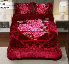 4pcs Embossed Bed Cover Set Double Bed-MAROON-1110