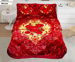 4pcs Embossed Bed Cover Set Double Bed-MAROON-1933